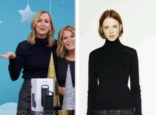 lara spencer, good morning america ,navy blue patch turtleneck