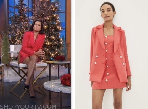 linsey davis, good morning america, red tweed blazer and dress