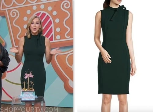 good morning america, green tie neck sheath dress, lara spencer