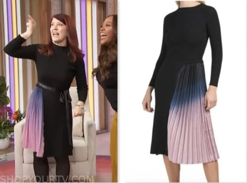 Kate Flannery, black ombre pleated skirt dress, sherri
