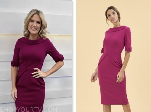 good morning britain, pink bow sleeve pencil dress, charlotte hawkins