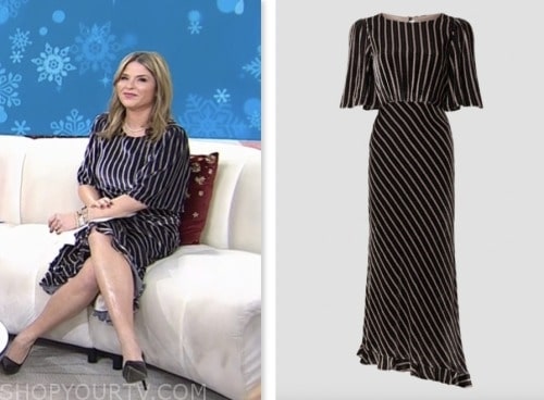 jenna bush hager, the today show, black velvet stripe dress