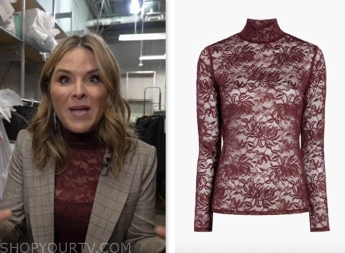 jenna bush hager, the today show, burgundy lace turtleneck top