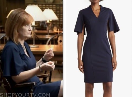 cbs mornings, anna werner, navy blue v-neck sheath dress