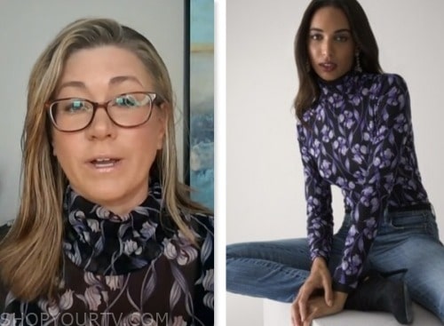 Erika Edwards, nbc news daily, purple floral turtleneck top