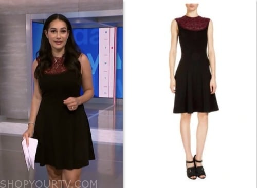 morgan radford, nbc news daily, black dress with burgundy lace panel