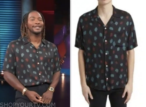 access hollywood, black brushstroke shirt, scott evans