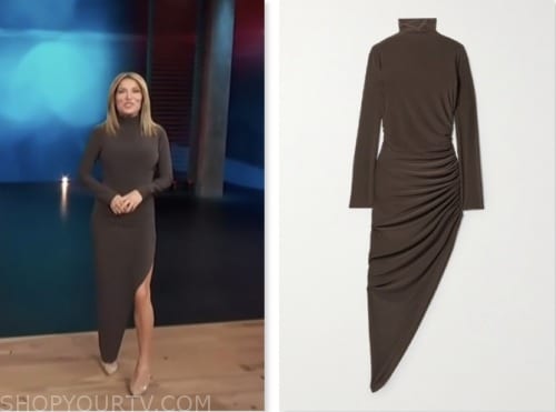 kit hoover, access hollywood, brown turtleneck asymmetric dress