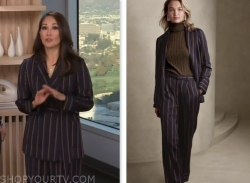 diane mizota, access hollywood, navy striped blazer and pant suit