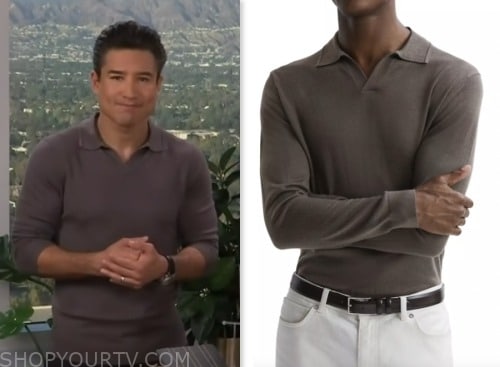 access hollywood, mario lopez, grey long sleeve polo shirt