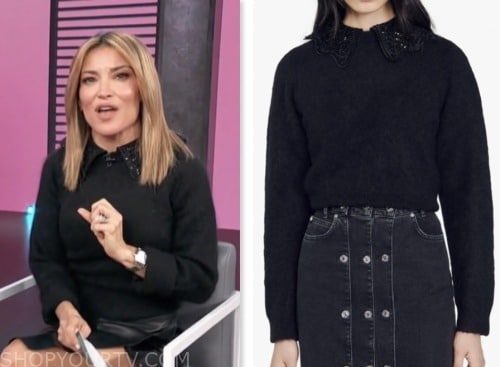 kit hoover, access daily, black embellished collar sweater