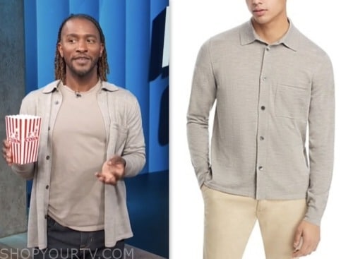access daily, scott evans, beige grey knit shirt