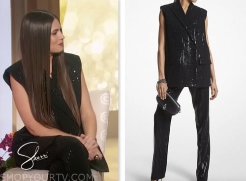 ERICA WARK, sherri, black sequin stripe vest and pants