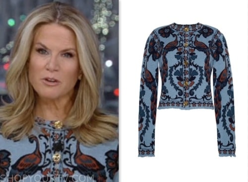 martha maccallum, the story, blue peacock jacket cardigan