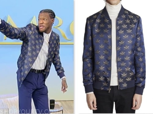 D.C. Young Fly, tamron hall show, blue printed bomber jacket
