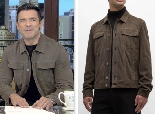 live with kelly and mark, mark consuelos, khaki green suede jacket