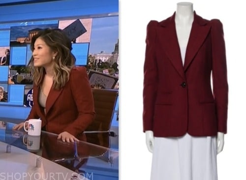 NBC News Daily: December 2023 Angela Cenedella's Red Herringbone Blazer ...