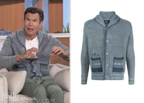 The Talk: January 2024 Jerry O'Connell's Blue Shawl Cardigan Sweater ...