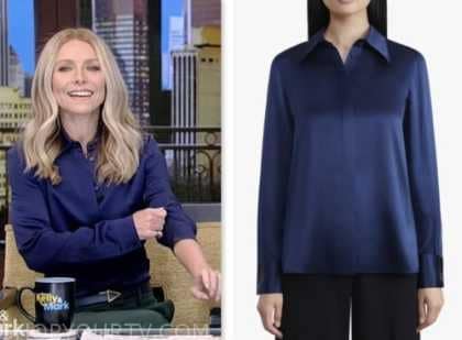 Live with Kelly and Mark: January 2024 Kelly Ripa's Blue Satin Shirt ...