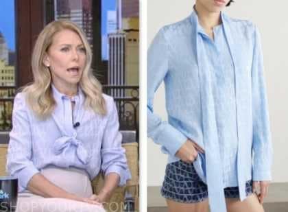 Live with Kelly and Mark: January 2024 Kelly Ripa's Light Blue Jacquard ...