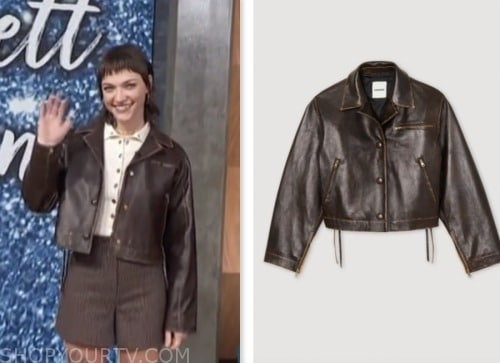 Access Daily: January 2024 Violett Beane's Brown Leather Jacket | Shop ...