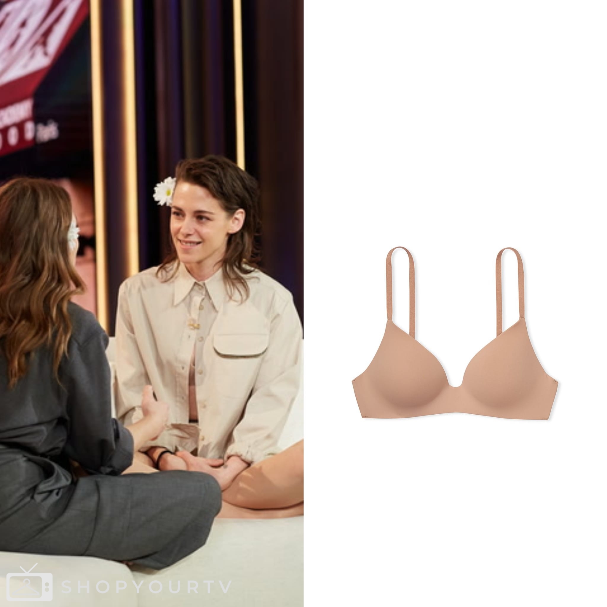 Drew Barrymore Show: March 2024 Kristen Stewart's Beige Bra