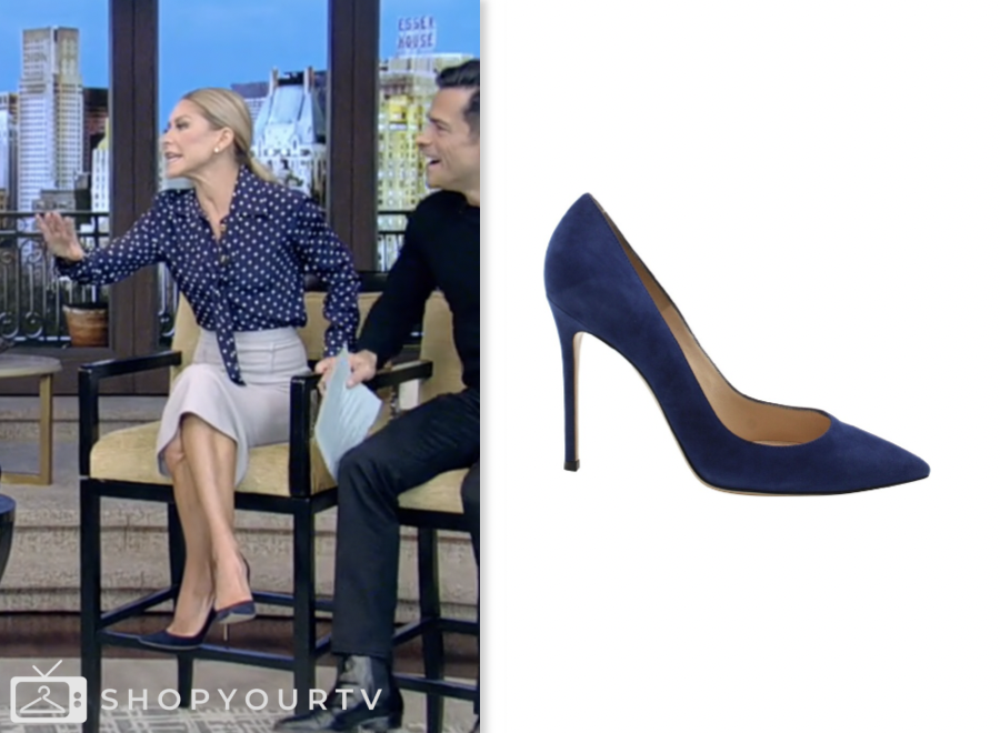 Live with Kelly and Mark: March 2024 Kelly Ripa's Navy Blue Suede Pumps ...