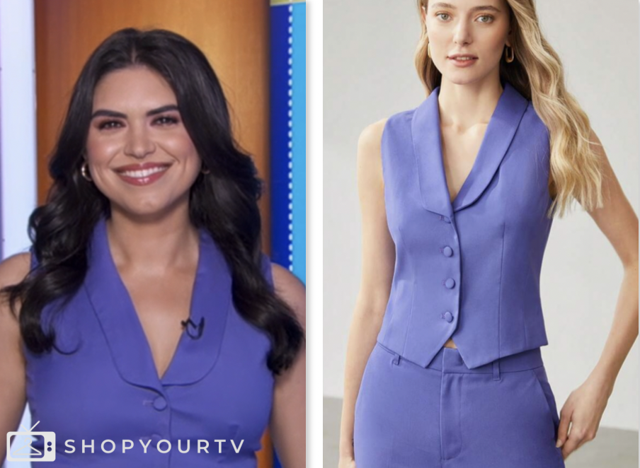 Good Morning America March 2024 Melissa Adan's Purple Vest Shop Your TV