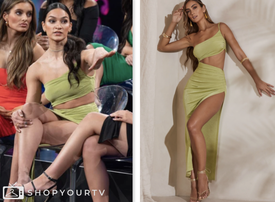 the bachelor, green cutout one-shoulder dress, madina alam