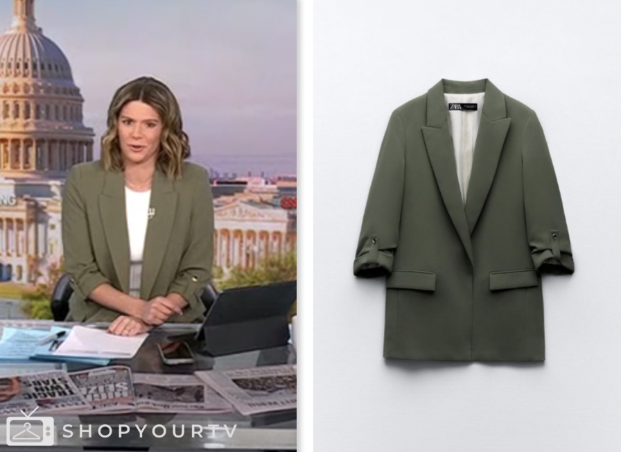 cnn this morning, khaki green rolled sleeve blazer, kasie hunt